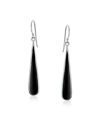 Bling Jewelry Simple Inlay Long Flat Teardrop Stone Dangle Drop Earrings .925 Sterling Silver