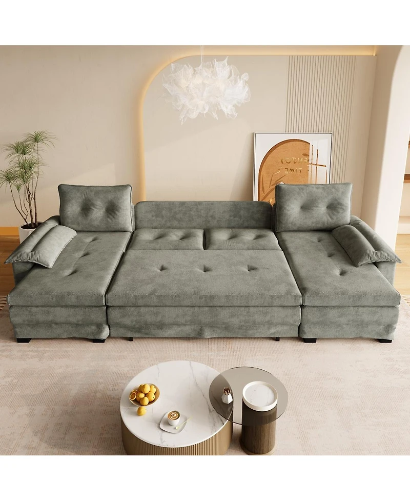Streamdale Furniture U-Shaped Sleeper Sofa with Pull-Out Bed and Usb Ports