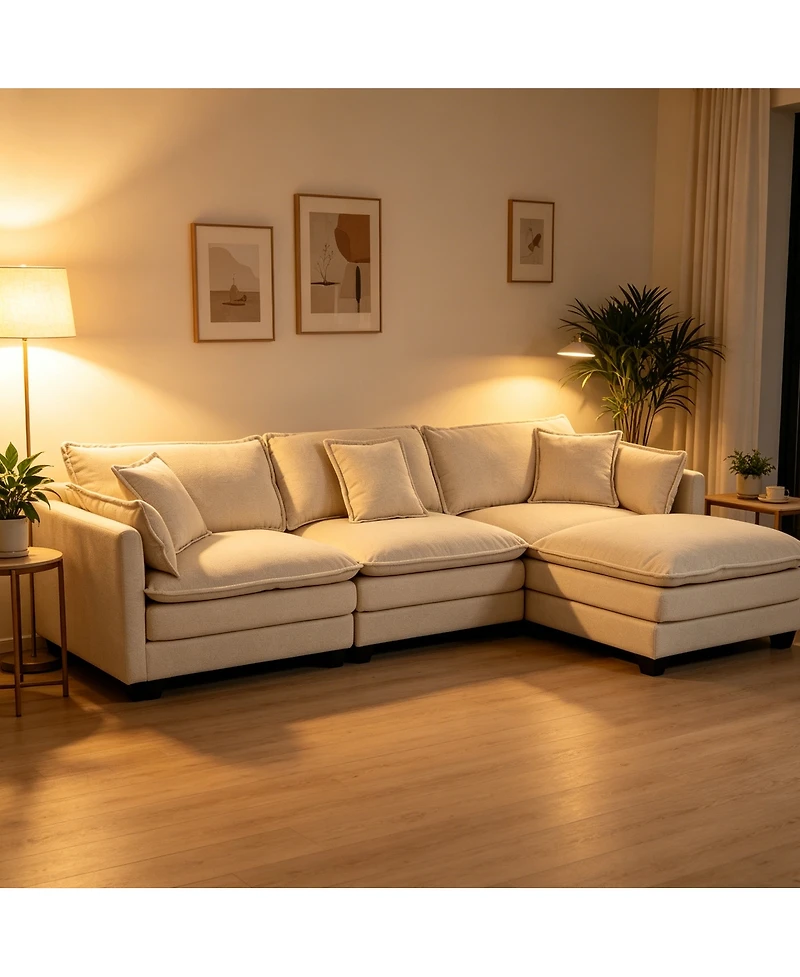 Streamdale Furniture 3-Seat Sectional Sofa with Ottoman and Waist Pillows