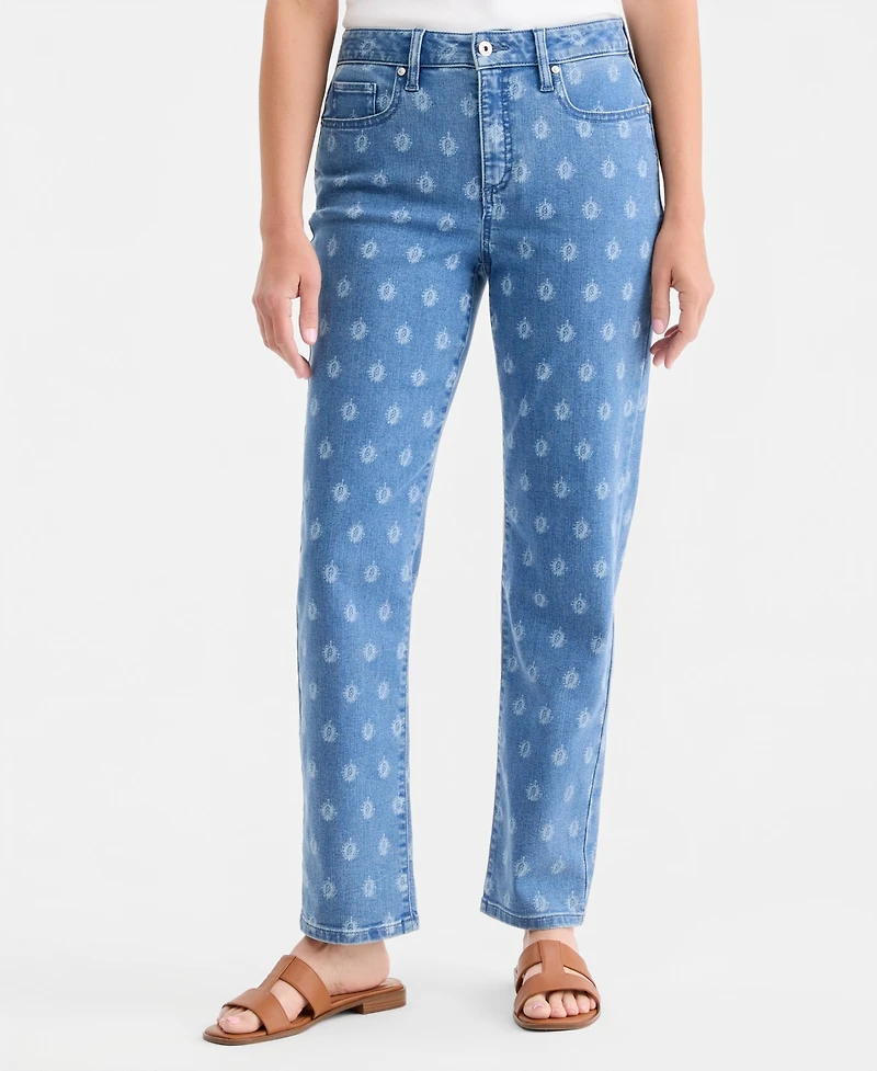 Style & Co Women's Printed High-Rise Natural Straight-Leg Jeans, Macy's Exclusive
