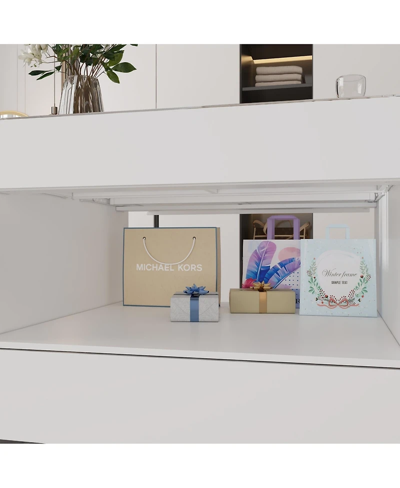 Homsee Modern 63 Inch 14-Drawer Island Cabinet - 4mm Tempered Glass | Laminate Finish