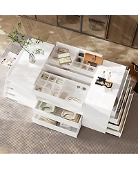 Homsee Modern 63 Inch 14-Drawer Island Cabinet - 4mm Tempered Glass | Laminate Finish