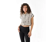 Reistor Women's Floral Embroidered Oversized Cropped Shirt