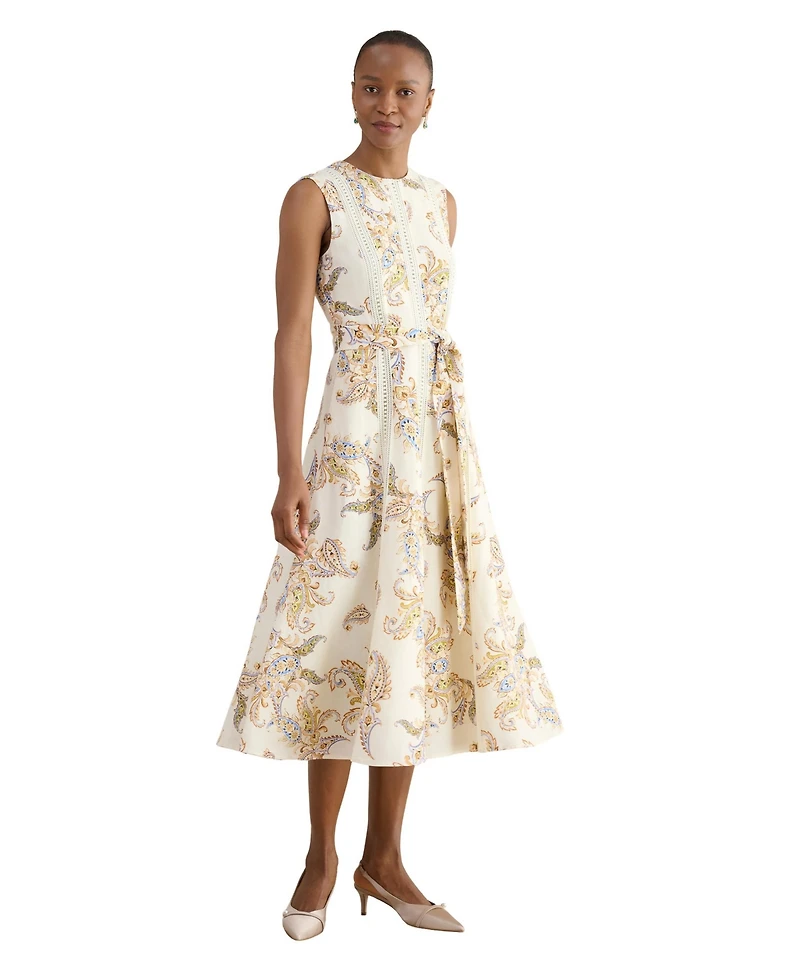 Hobbs London Women's Uma Linen Blend Midi Dress