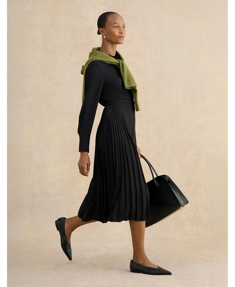 Hobbs London Women's Ginny Belted Pleated Midi Shirt Dress