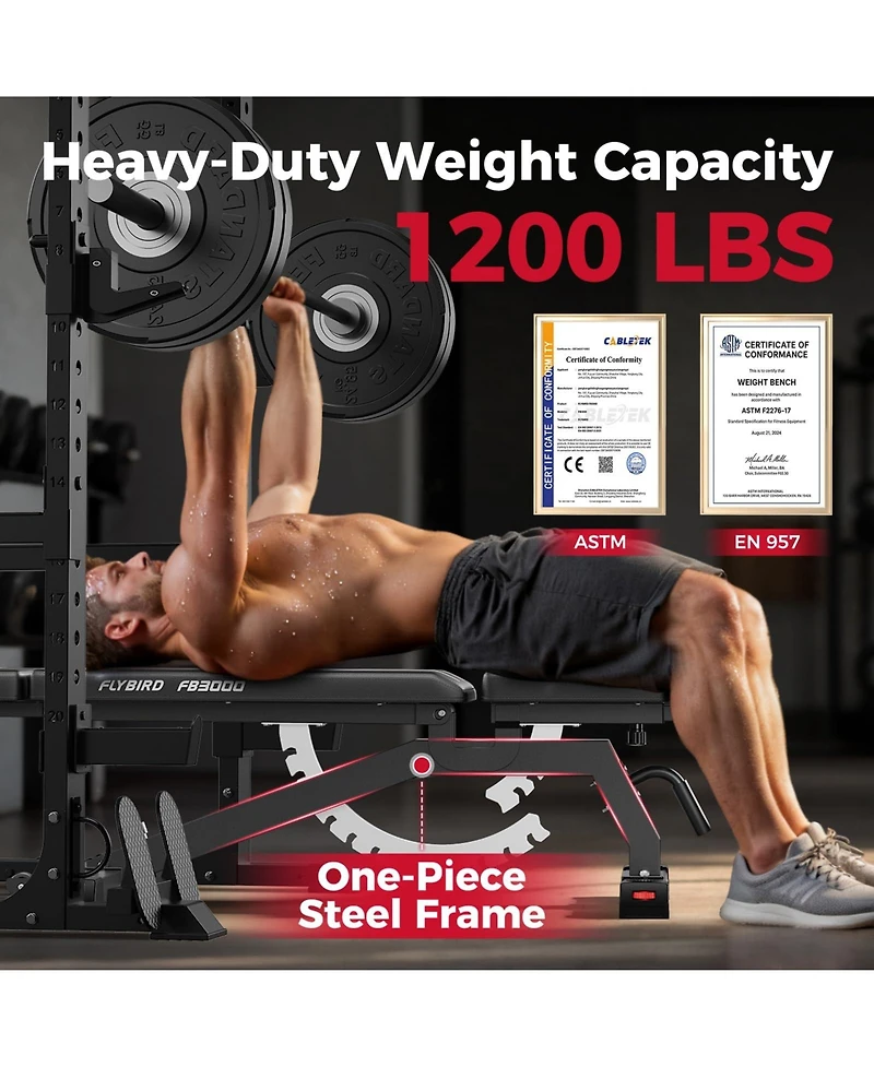 Fed Fitness Adjustable Weight Bench 1200LBS, Incline Flat Decline Bench for Home Gym, Full Body Strength Training