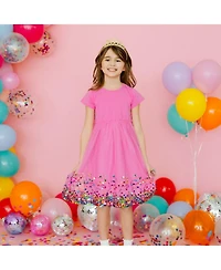 Sweet Wink Little Girls Raspberry Confetti Short Sleeve Tutu Dress