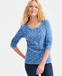 Style & Co Women's Printed Long-Sleeve Scoop-Neck Top, Macy's Exclusive