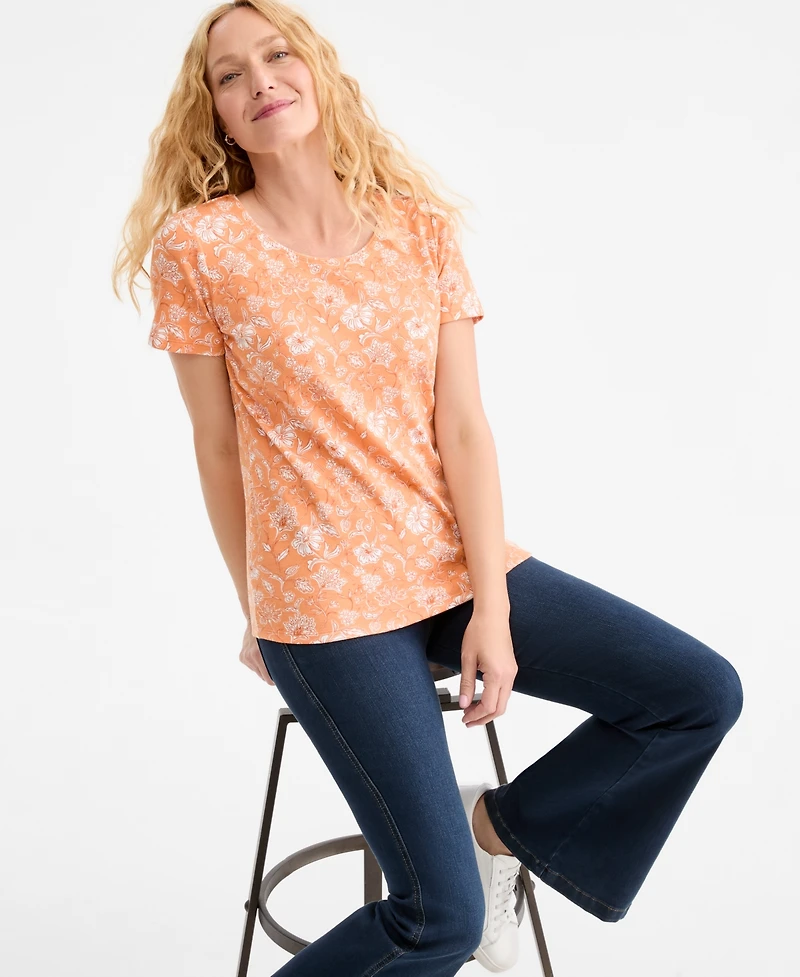 Style & Co Women's Printed Short-Sleeve Scoop-Neck Top, Macy's Exclusive