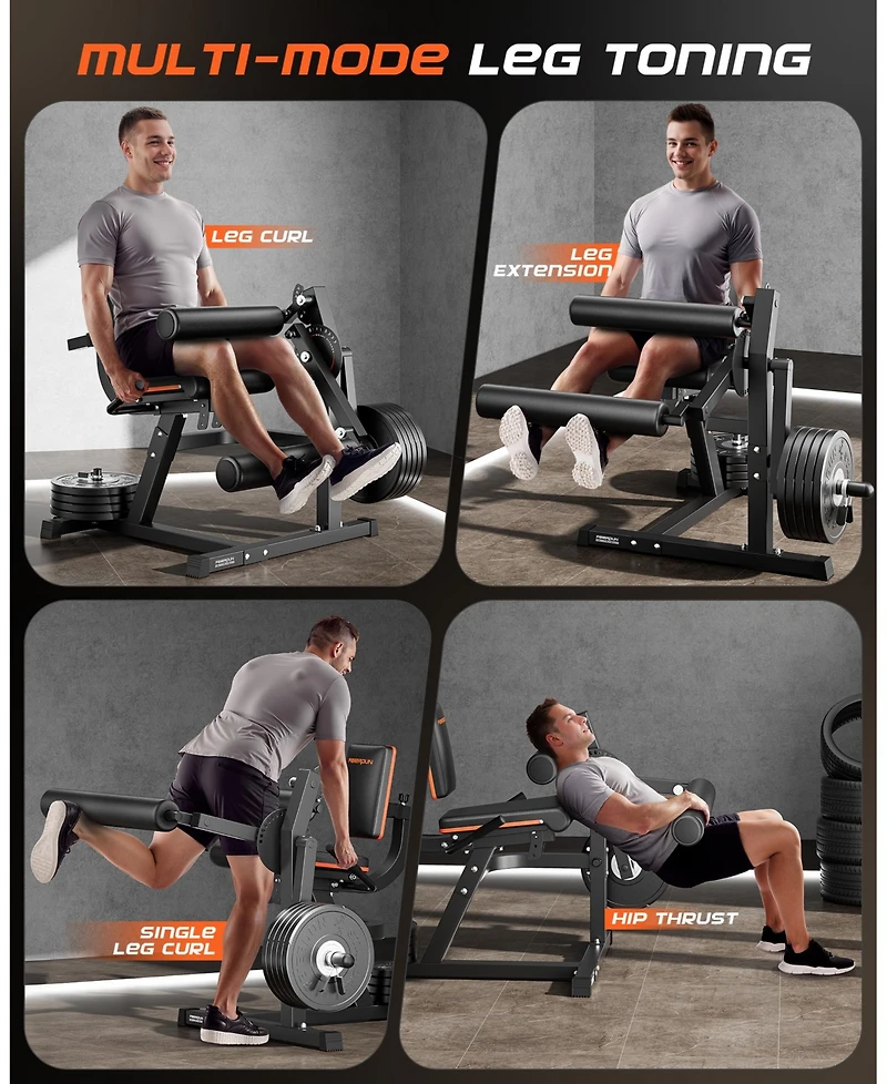 Fed Fitness 700LBS Integrated 4-in-1 Leg Curl and Extension Machine, Adjustable Lower Body Strength Workout Equipment for Home Gym