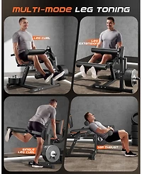 Fed Fitness 700LBS Integrated 4-in-1 Leg Curl and Extension Machine, Adjustable Lower Body Strength Workout Equipment for Home Gym