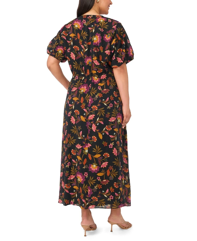 Vince Camuto Plus Size V-Neck Puff-Sleeve Self-Tie Waist Maxi Dress