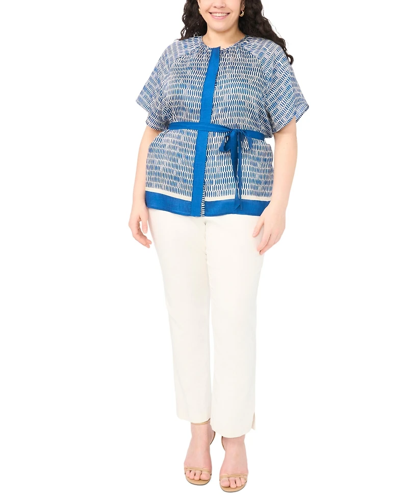 Vince Camuto Plus Crewneck Flutter-Sleeve Blouse