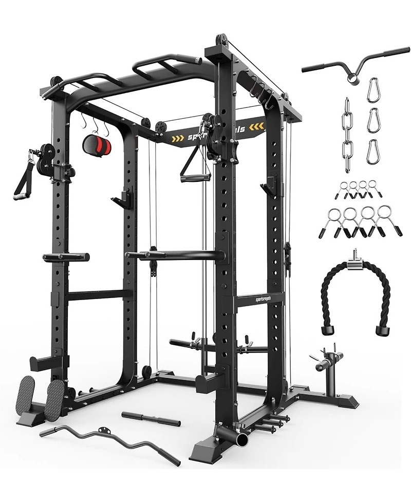 Fed Fitness 1600LBS Commercial Power Cage, Heavy-Duty Cable Crossover Squat Rack with Full Attachments, All-in-One Home Gym