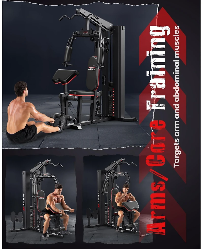 Fed Fitness All-in-One Home Gym Station with Steel Plate Cover, 150LBS Weight Stack Multifunctional Workout Equipment with Leg Press