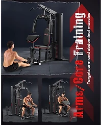 Fed Fitness All-in-One Home Gym Station with Steel Plate Cover, 150LBS Weight Stack Multifunctional Workout Equipment with Leg Press