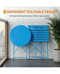 homfan 3 Piece Patio Bistro Set, Folding Table and Chairs, Outdoor Furniture Metal Structure, No Assembly Need