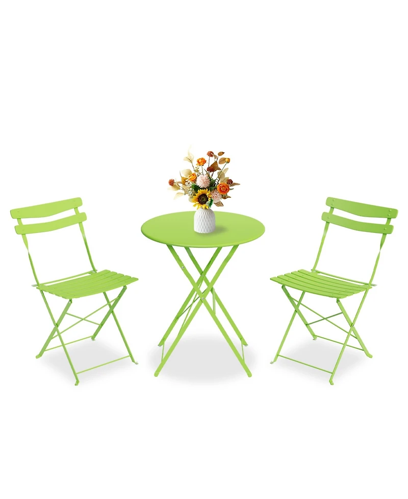 homfan 3 Piece Patio Bistro Set, Folding Table and Chairs, Outdoor Furniture Metal Structure, No Assembly Need