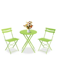 homfan 3 Piece Patio Bistro Set, Folding Table and Chairs, Outdoor Furniture Metal Structure, No Assembly Need