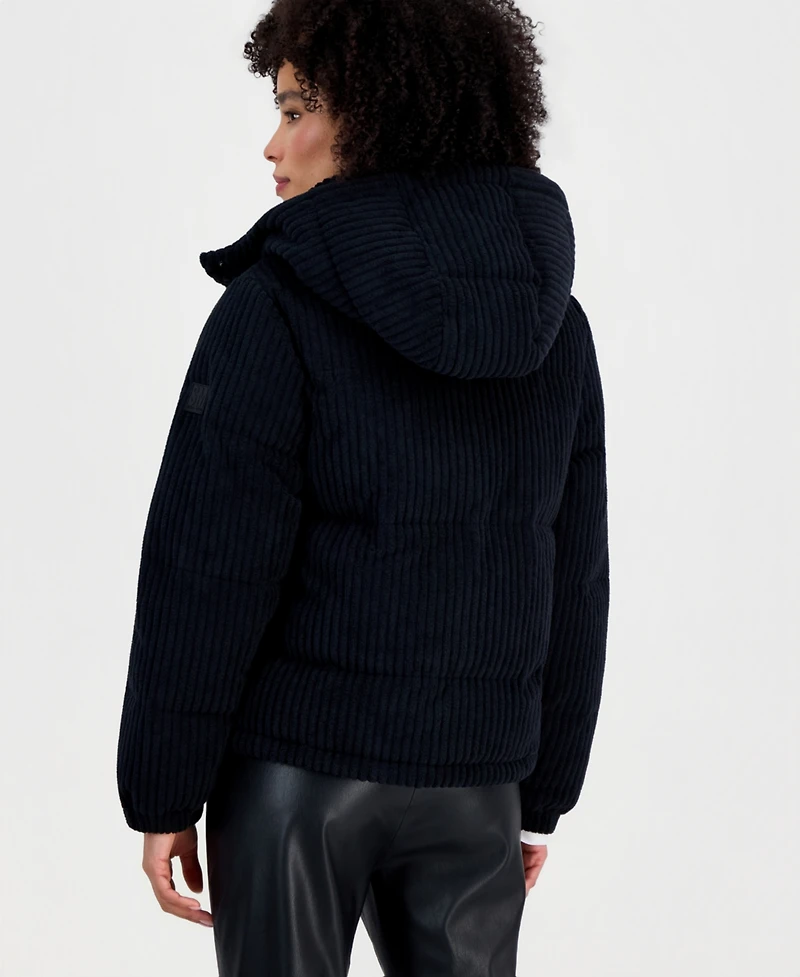 Steve Madden Women's Hooded Corduroy Puffer Coat