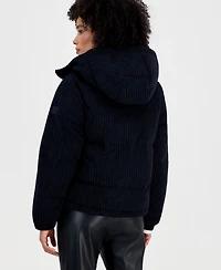 Steve Madden Women's Hooded Corduroy Puffer Coat