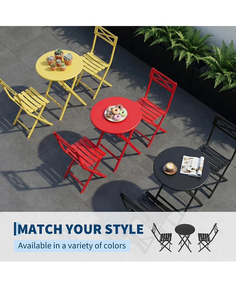 homfan 3-Piece Bistro Set, Outdoor/Indoor Folding Patio Furniture Set,Space Saving Design, Outdoor Table and Chairs Set for