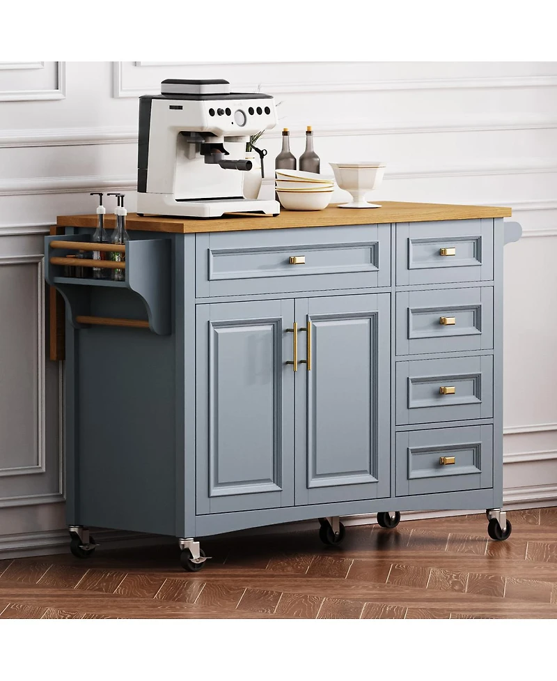 Streamdale Furniture Drop Leaf Kitchen Island with Storage, Spice Rack, and Wheels