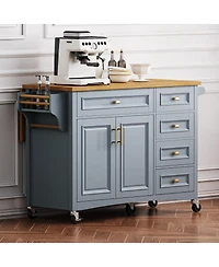 Streamdale Furniture Drop Leaf Kitchen Island with Storage, Spice Rack, and Wheels