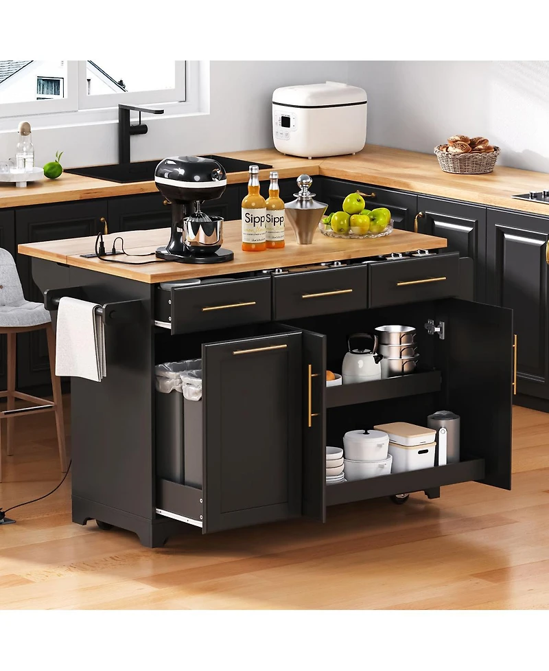 Streamdale Furniture 59.3inch Rolling Kitchen Island with Drop Leaf, Storage, and Power Outlet