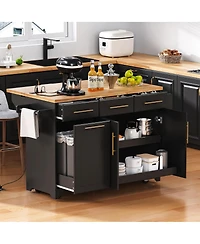 Streamdale Furniture 59.3inch Rolling Kitchen Island with Drop Leaf, Storage, and Power Outlet