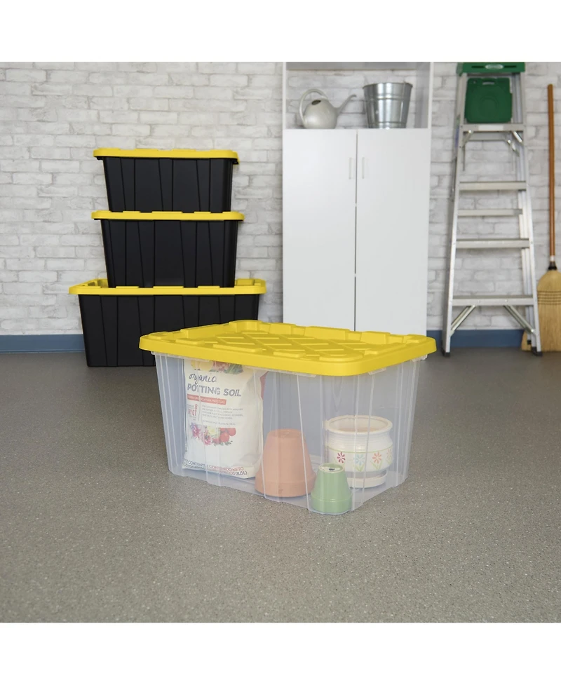 Sterilite Industrial Storage Box with Carrying Handles, 27 Gal, Yellow, 4 Pack