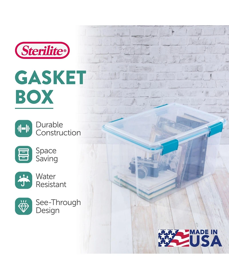 Sterilite -Qt Clear Plastic Stackable Storage Bin w/ Gasket Latch Lid