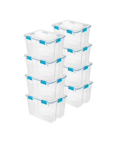 Sterilite 80-Qt Clear Plastic Stackable Storage Bin w/ Gasket Latch Lid, 8 Pack