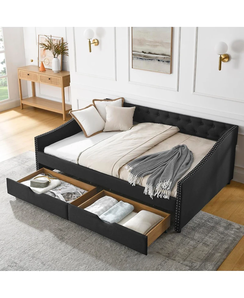 Streamdale Furniture Upholstered Full Size Daybed with Drawers