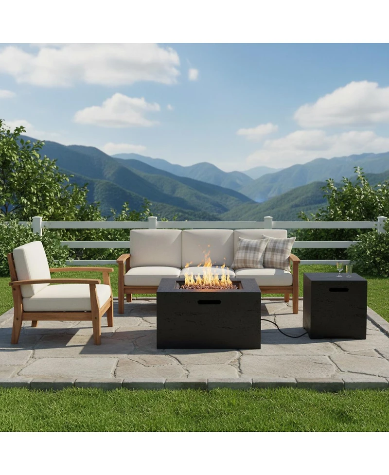 Streamdale Furniture 24 inch Square Propane Fire Pit Table Set with Tank Cover and Accessories