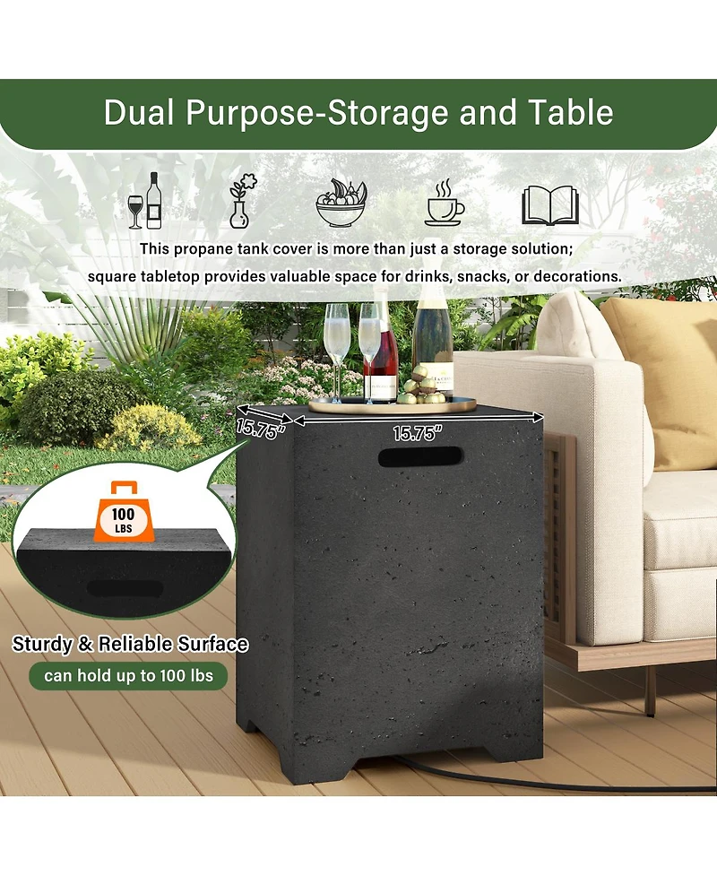Streamdale Furniture 41.9 inch 2-in-1 Rectangular Propane Fire Pit and Tank Cover Table Set