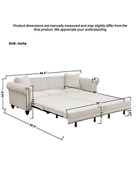 Streamdale Furniture 3-in-1 Convertible Sleeper Sofa with Nailhead Trim, Chenille