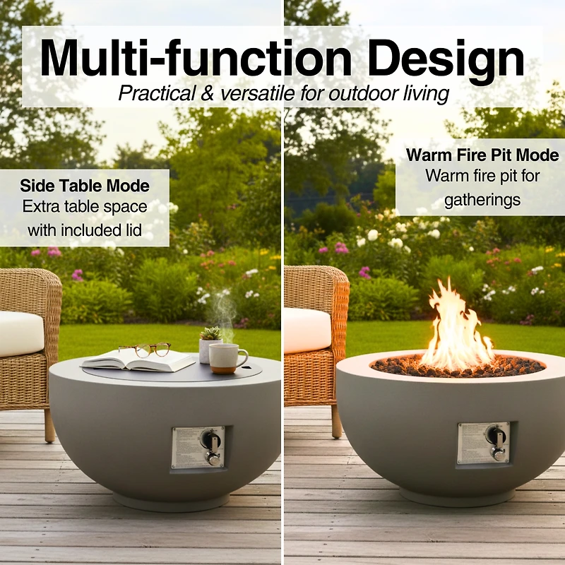 Streamdale Furniture 28-Inch Round Propane Fire Pit Table, 40,000 Btu with Cover and Lava Rocks