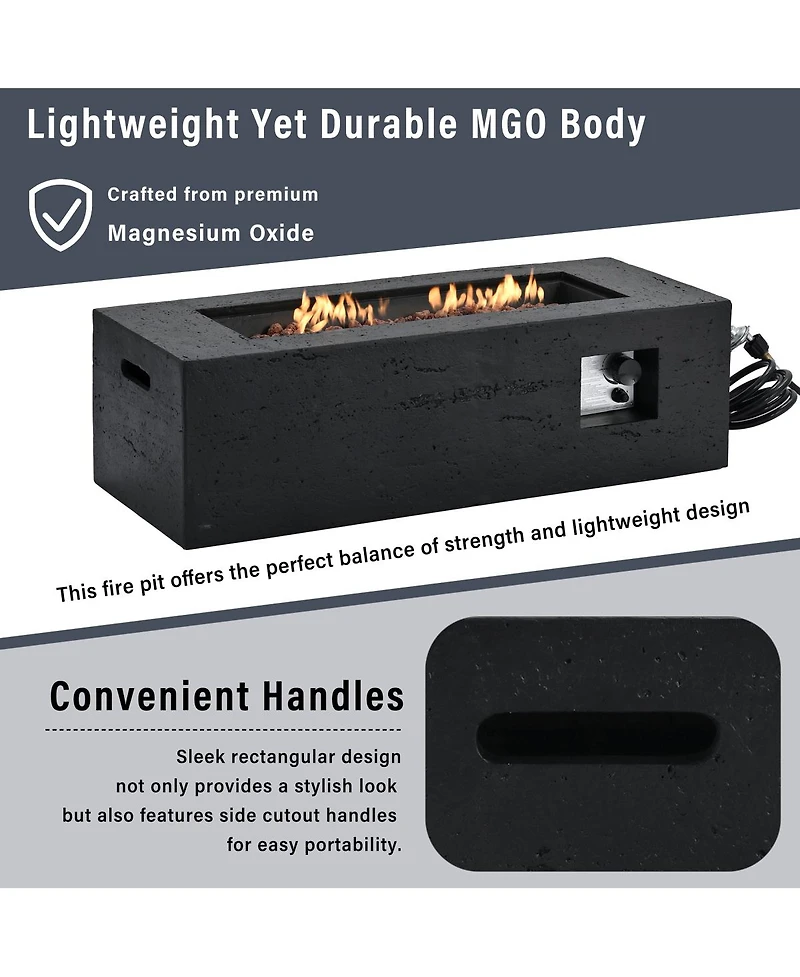 Streamdale Furniture 41.9" Rectangular 40,000 Btu Propane Fire Pit with Cover and Lava Rocks