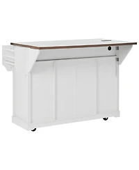 Streamdale Furniture 58inch Farmhouse Rolling Kitchen Island with Storage, Drop Leaf and Barn Door