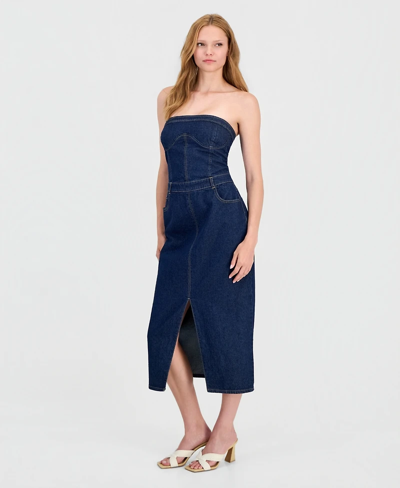 Bar Iii Women's Denim Corset Midi Dress, Macy's Exclusive