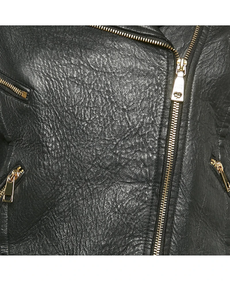 Pre-Owned Love Moschino Women's Black Spider Web Print Leather Riders Jacket