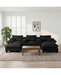 Streamdale Furniture Modular U-Shape Cloud Couch with Storage, Usb, 2 Ottomans and 2 Pillows