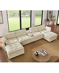 Streamdale Furniture 154" Modular U-Shaped Corduroy Sectional Sofa with Ottomans and Usb