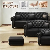 Streamdale Furniture 41.3" Faux Leather Chesterfield Sofa with Nailhead Trim and Pillows