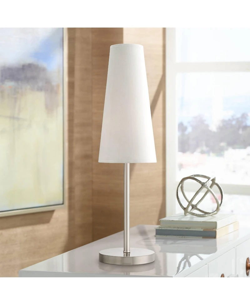 360 Lighting Snippet Modern Table Lamp 26" High Brushed Nickel Cone Shade for Bedroom Living Room Bedside Nightstand Office Kids Family House