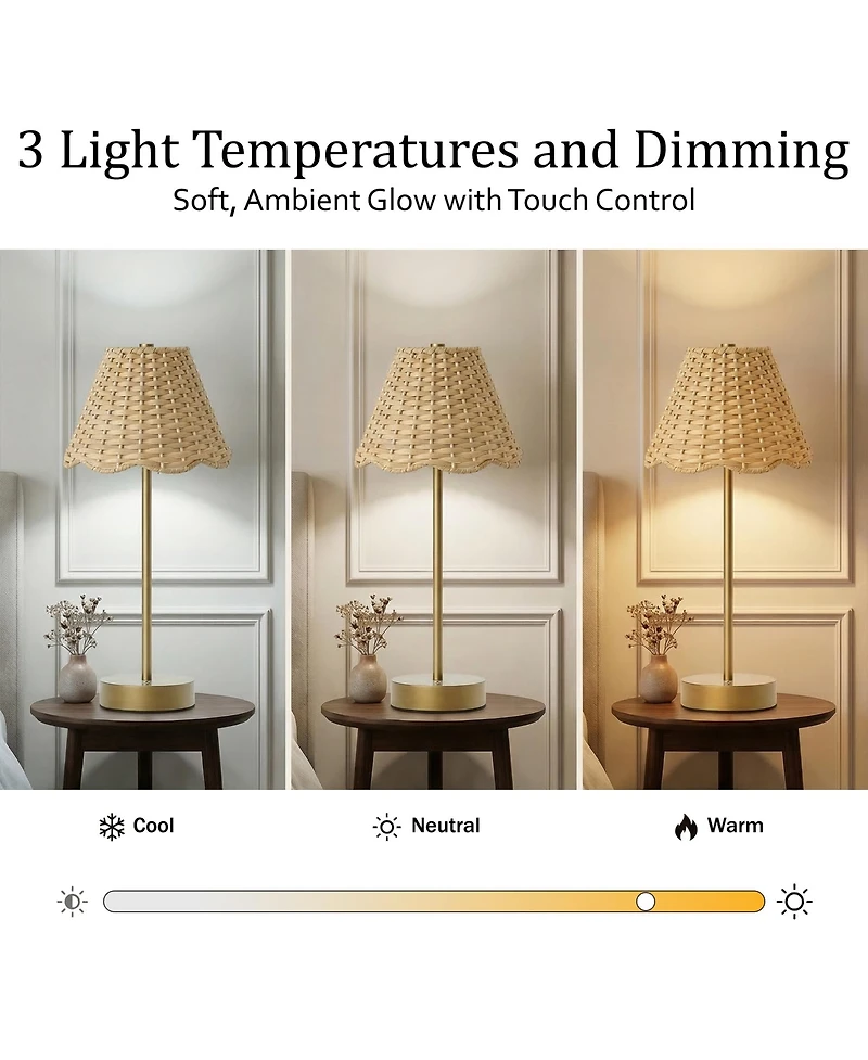 Bell + Howell Woven Scallop Shade Plain Stem Rechargeable Touch Control Led Dimmable Cordless Table Lamp
