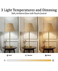 Bell + Howell Woven Scallop Shade Plain Stem Rechargeable Touch Control Led Dimmable Cordless Table Lamp