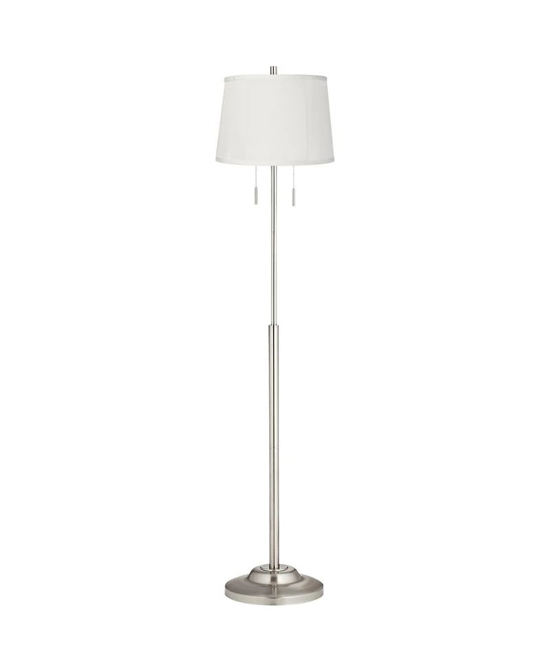 360 Lighting Abba Modern Floor Lamp Standing 66" Tall Brushed Nickel Fabric Tapered Drum Shade for Living Room Bedroom Office House Home