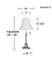 360 Lighting Traditional Swing Arm Desk Table Lamp Adjustable Height 36" Tall Antique Brass Imperial Fabric Bell Shade Living Room